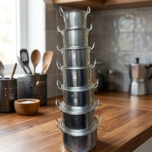 Ensemble de casseroles modernes en aluminium Anax 7 pièces, avec couvercles, épaissies, polies, pour cuisinières à gaz et à induction, usage domestique - Product Image 3