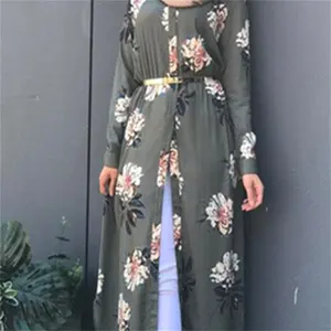 Muslim Print Abaya Kimono Floral Hijab Dress Arabic Dubai African Women Pakistan Caftan Marocain Kaftan Qatar Islamic Clothing