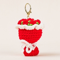Porte-clés Bouquet de Roses au Crochet Fait Main, Pendentif Fleur en Fil Tricoté, Accessoire de Sac Adorable, Cadeau
