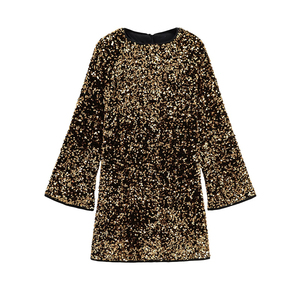 SHENZHU 2025 – Nuovo <span class=keywords><strong>abito</strong></span> estivo da donna semplice ed elegante con scollo rotondo, <span class=keywords><strong>maniche</strong></span> a tromba raglan <span class=keywords><strong>lunghe</strong></span> e <span class=keywords><strong>paillettes</strong></span> 1204941 - Product Image 1
