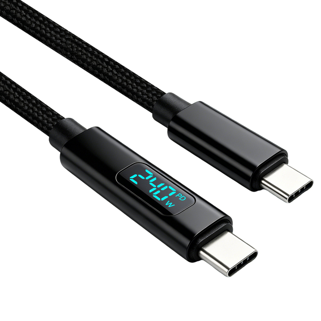 LED Display USB C to USB C Braided Cable 240W PD USB4 40Gbps 8K Full Function Cable with Power Watt for Docking Station