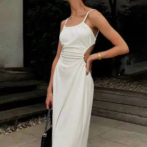 Simplee — robe longue sans manches à lacets pour femmes, élégante, Sexy, dos nu, ajourée, vacances, couleur unie, C14094