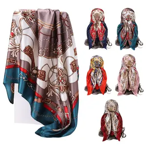90*90cm fashion wholesale women silk square scarf summer stain silk elegant digital printed ladies shawl scarf