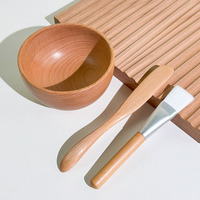 Petit bol de maquillage de beauté en bambou biologique naturel Mini bol de mélange cosmétique biologique avec ensemble de spatule plate pour pots en bambou en bois