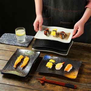 Assiette à sushi en porcelaine écologique de style japonais, motif ondulé, style Japandi, assiette à barbecue, assiette à dim sum pour restaurant - Product Image 2