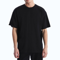T-shirt en coton noir surdimensionné en gros, unisexe, col rond, épaules tombantes, logo personnalisé, t-shirt noir décontracté en tricot