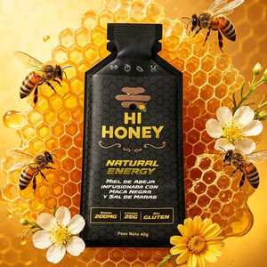 Custom Gold Foil Print bag 40g sachets Matte Black Shaped <b>pouch</b> For Natural Energy Honey Packaging - Product Image 3