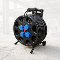Enrouleur de câble rétractable IP44 50 m, rallonge robuste avec 4 prises Schuko, câble d'alimentation industriel extérieur