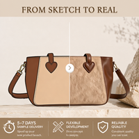 Sac fourre-tout en cuir PU grainé couleur tan avec patch cœur, élégant et mignon, sac bandoulière chic pour femme, personnalisable OEM