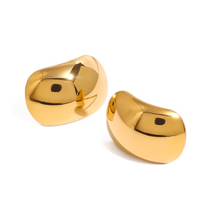 Pendientes ovalados dorados para mujer, uso diario, diseño geométrico, acabado liso y sencillo, joyería de acero inoxidable chapada en oro de 18 quilates - Product Image 1