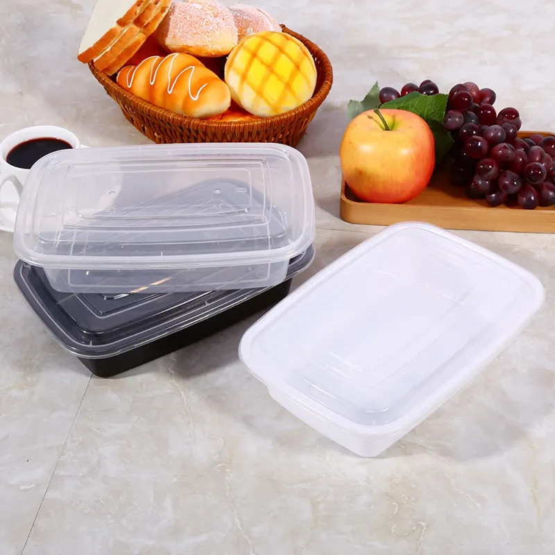 Envase de comida cuadrado de plástico PP de estilo americano para microondas desechable respetuoso con el medio ambiente con tapa y divisores