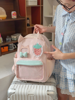 Nouveau Sac à Dos Transparent en PVC Grande Capacité avec Oreilles de Chat et Motif Fraise, Idéal pour l'École et les Étudiants - Collection Été 2026