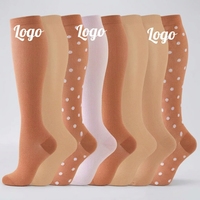 Chaussettes de compression en nylon personnalisées, hauteur genou, respirantes, antibactériennes, séchage rapide, douces, taille mollet, changement progressif des couleurs, couleurs personnalisées
