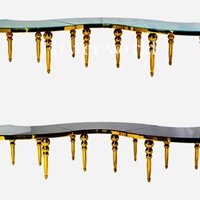 Table de banquet de luxe en acier inoxydable pour dîner, événement, fête, mariage, table en verre demi-lune serpentine