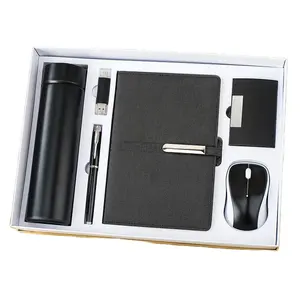 2023 Best Selling Customize Vacuum Flask with Leather Notebook USB Flash Mouse Name card Holder and Pen Gift Sets for Christmas