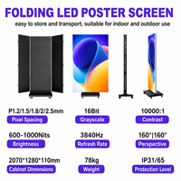 Display LED Portatile Pieghevole a Tre Ante, Segnaletica Digitale Ultra-wide Mobile con Base in Ferro su Ruote, Video Wall LED Pieghevole per Eventi