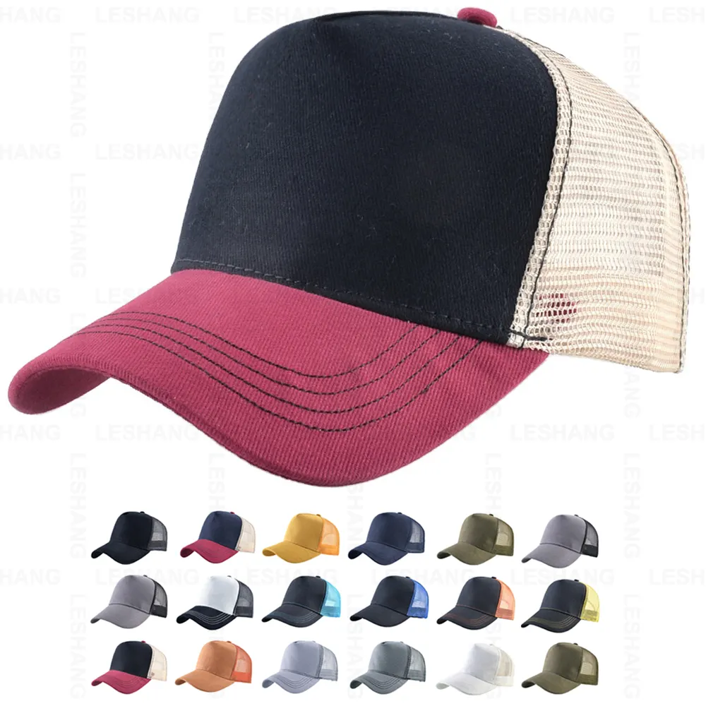 Vendita calda Logo personalizzato 5 pannelli 100% cotone cappelli da camionista traspirante Beach Mesh berretti da Baseball in bianco con ricamo