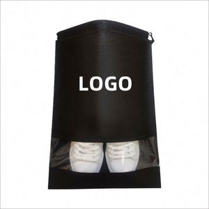 Bolsa de Zapatos Negra Reutilizable con Cordón, Personalizable con Logotipo, de Tela No Tejida, con Ventana de PVC - Product Image 1