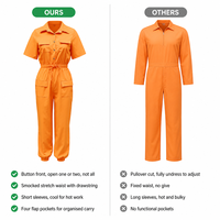 Combinaison de travail pour femmes OEM à manches courtes, col chemise, boutons sur le devant, taille à cordon de serrage, poches à rabat, uniforme pour hôpital, entretien ménager, spa
