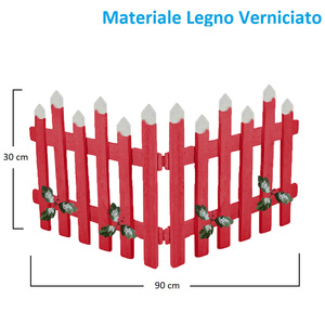 Valla de madera para árbol de Navidad de 90 x 30 cm, roja con puntas blancas y decoraciones de acebo para exhibición navideña - Product Image 2