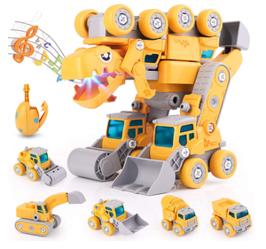 Blocs de construction STEM 5-en-1, jouet DIY, transformez 5 camions de chantier en <span class=keywords><strong>robot</strong></span> <span class=keywords><strong>dinosaure</strong></span> avec lumière et son pour les enfants de 2 à 7 ans - Product Image 1