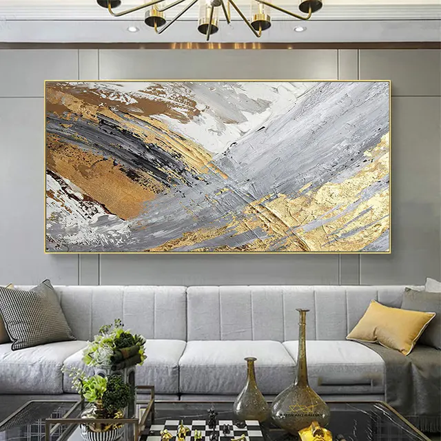 Hot Selling Wholesale Abstract Gold Foil Wall Pictures artwork frame hand painted art oil painting canvas