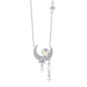 Новый дизайн серебряная Луна и звезда простой 925 Серебряные женские ювелирные изделия ожерелье и серьги набор