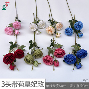 Roses artificielles en soie rouge, à trois têtes, à tige unique, pour décorations d'arche de mariage et arrangements de bienvenue d'hôtel - Product Image 3