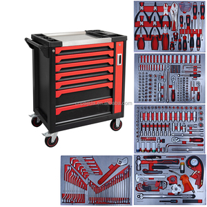 Cassetta degli <span class=keywords><strong>Attrezzi</strong></span> in Ferro Resistente da 352 Pezzi, 7 Cassetti Chiudibili a Chiave, Top in <span class=keywords><strong>Legno</strong></span> Rosso, Carrello Portautensili Personalizzabile per Officina di Riparazione Auto - Product Image 2