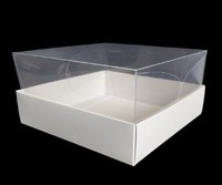 En Stock Boîte à Gâteau Carrée avec Base en Papier Blanc, Couvercle Intérieur Transparent, 6 10 12 Pouces, Boîte de Pâtisserie pour Desserts Sucrés, Carton Pliant PET PVC