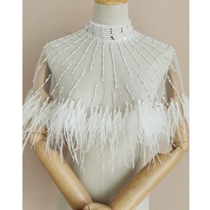 QUEENS GOWN Lace Wedding Top Short Cape Ortrich Feather Accesorios DE BODA Boleros nupciales - Product Image 4
