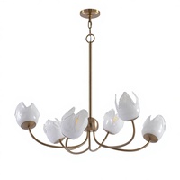 Lustre en acier moderne à fleurs dorées personnalisées, hauteur réglable, base d'ampoule E12, taille moyenne, faisceau 360°, dimmable, installation facile