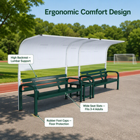 Ensemble de bancs en acier galvanisé avec auvent en polycarbonate, sièges de salon pour terrains de sport extérieurs, 4570 mm, résistant à la rouille, revêtement en poudre