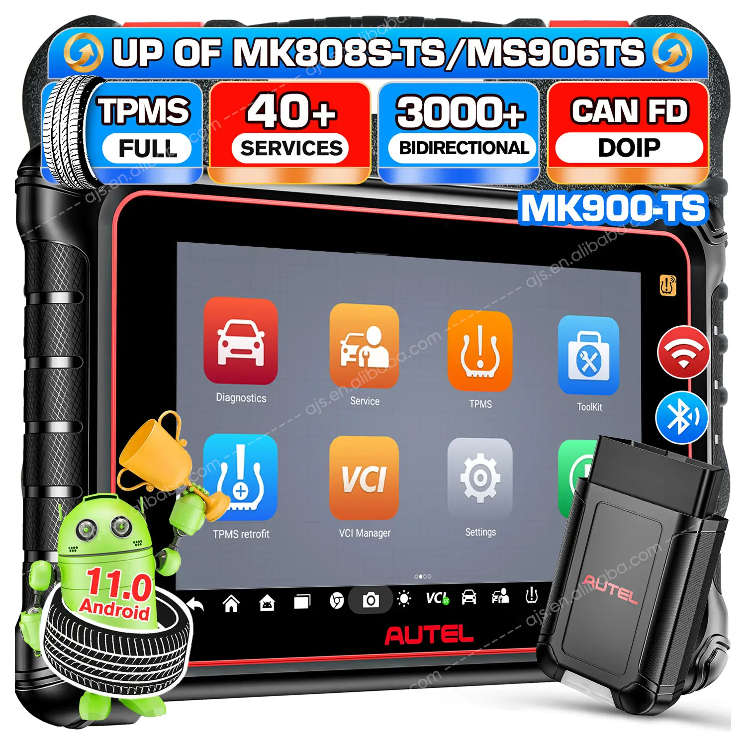 Autel MaxiCOM MK900TS diagnostik kendaraan MK 900 TS Auto TPMS Sensor pengukur ban MK808 untuk semua mobil obd2 alat pemindai