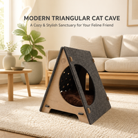 Cave pour chat en feutre, maison triangulaire en bois en forme de A, cachette pour chat avec coussin en peluche amovible, condo respirant pour animaux de compagnie