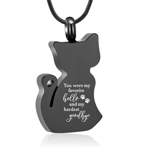 Collana Urna Commemorativa per Gatti in Acciaio Inossidabile 316L Placcato Oro 18K PVD per Ceneri - "Il Saluto Preferito, Il Addio Più Difficile" - Ricordo OEM/ODM - Product Image 2