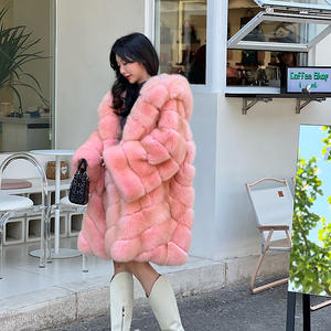 Manteau en fourrure de renard pour femme de luxe, doux et confortable, col en V, manches longues, décontracté, drapé, grande taille, uni, teinture unie - Product Image 3