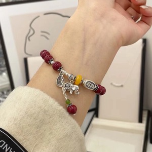 Auspicious <b>Elephant</b> Bracelet 999 Pure Silver Cinnabar Tassel Women's Jewelry <b>Gift</b> - Product Image 1