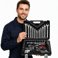 Jeu de clés à cliquet professionnelles à 72 dents, 61 pièces, kit d'outils à main, acier inoxydable 304, usage industriel, étui rigide, automobile, vélo