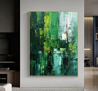 Grande œuvre d'art murale encadrée verte, abstraite, texturée en 3D, faite à la main, décoration de salon, peintures décoratives sur toile abstraite