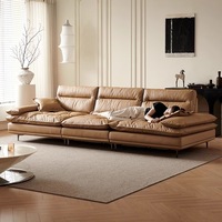 Canapé en cuir véritable de style Wabi-Sabi japonais, moderne et simple, en ligne droite, trois ou quatre places, ultra-large, pour salon