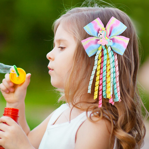 Cn Boutique Regenboog Gradiënt Grosgrain Lint Krullend Haar Strik Zoete Eenhoorn Pvc Shaker Haarclip Meisjes <span class=keywords><strong>Kids</strong></span> - Product Image 6