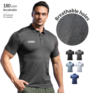 Agujeros transpirables 180 GSM Entrenamiento físico de secado rápido Slim Fit Gimnasio Elasticidad OEM Estampado personalizado Manga corta Polo para hombre - Product Image 1