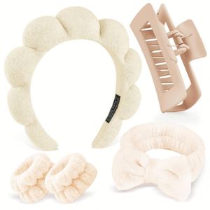 Ensemble de bandeaux torsadés en éponge haute densité avec bracelet pour le lavage du visage, le maquillage, le spa, les mariages et comme cadeau pour demoiselles d'honneur - Product Image 6