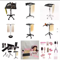 Plateau de rangement intelligent pour coiffure, pliable et mobile, en acier inoxydable noir, chariot pour extensions capillaires de salon de beauté