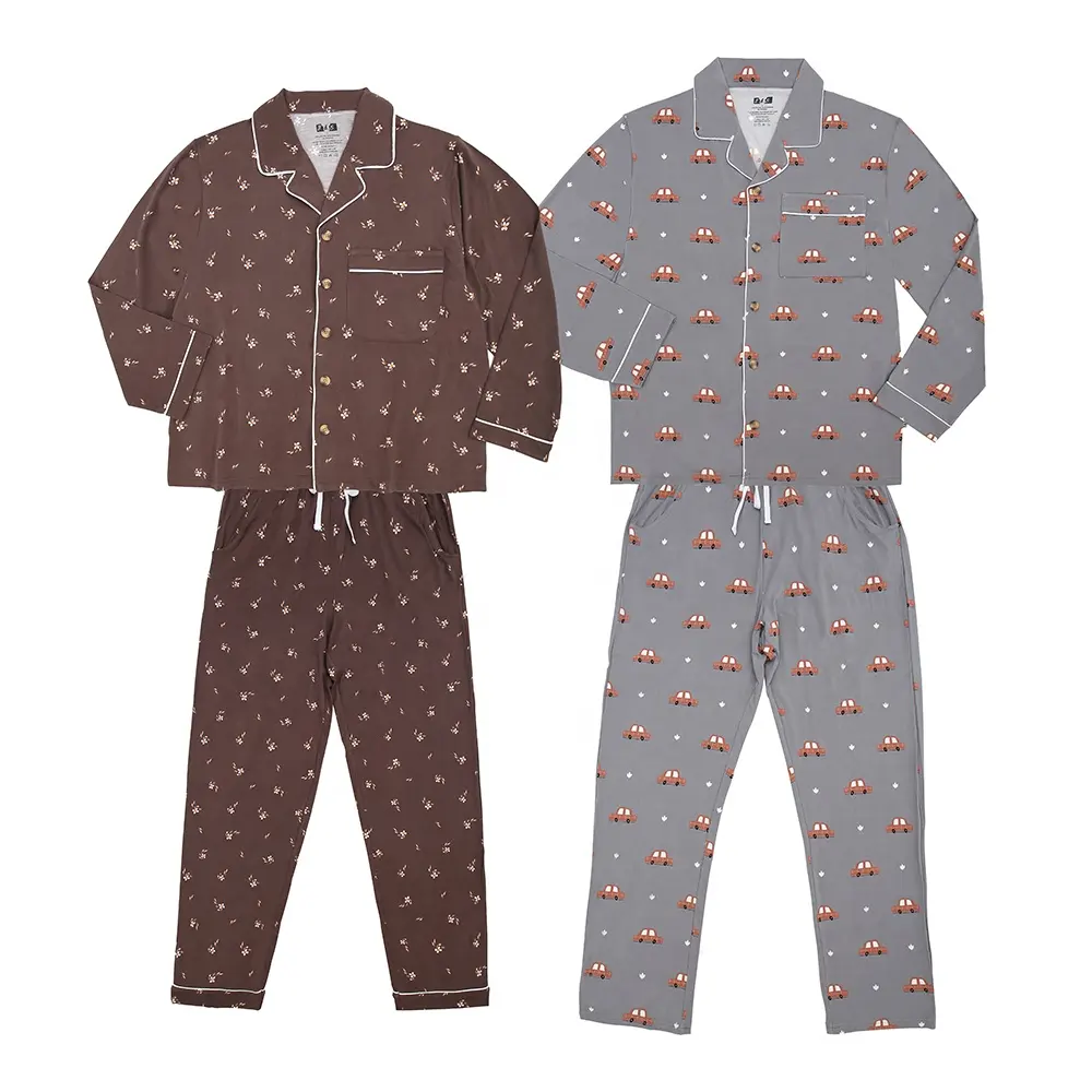 Conjunto de pijamas de casal para mulheres e homens, conjunto de pijamas de manga comprida e de verão, roupa de dormir personalizada por atacado