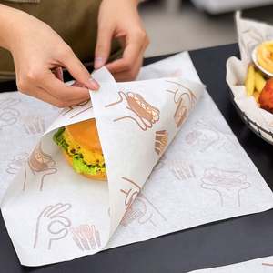 Papier alimentaire biodégradable et recyclable en PE, résistant à la graisse, à une face, avec logo personnalisé, pour pain, hamburgers et sandwichs - Product Image 1