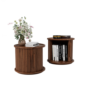 Set di 2 Tavolini da Caffè Rotondi Moderni, Tavolini Laterali Impilabili con Finitura Noce, Tavolino Contenitore per Divano e Comodino - Product Image 6