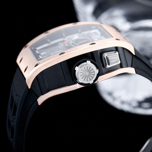 Reloj mecánico automático para hombre con tourbillon en forma de tonneau, esqueletizado, con correa de caucho negra 30-01 - Product Image 6