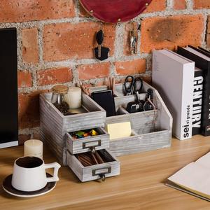 Màu Xám mộc mạc gỗ văn phòng Máy tính để bàn tổ chức kệ gỗ lưu trữ với nhiều ngăn 2 Tier ngăn kéo đồ trang sức hiển thị hộp - Product Image 5